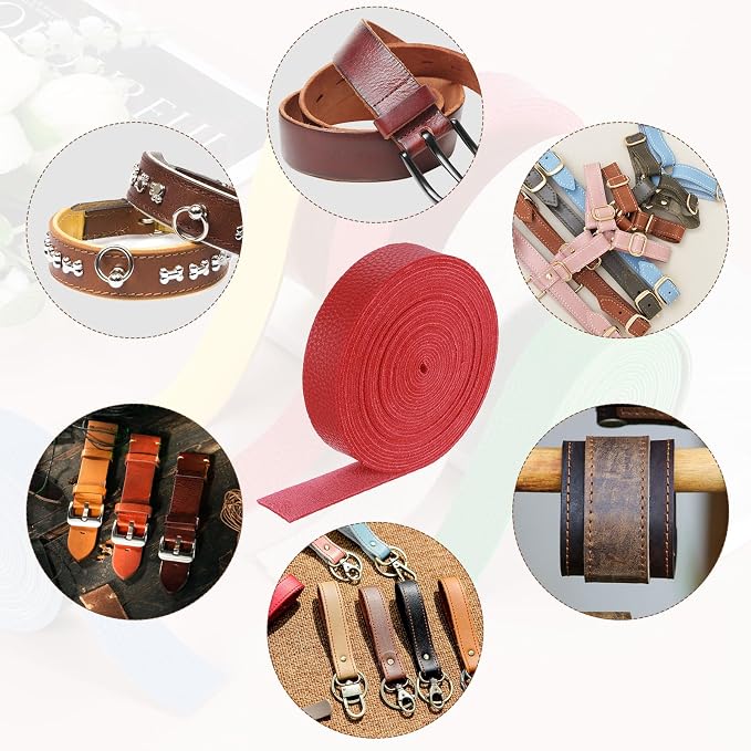 MECCANIXITY Faux Leather Strap, 1" Width x 197" Long Grained Leather Belt Strip Trim Roll for DIY Craft Projects, Pet Collars, Traction Ropes, Bag Straps, Hobby Workshop (Red)