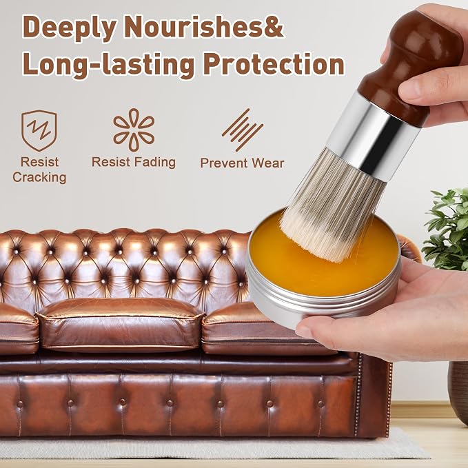 Furniture Salve for Leather & Wood, AHIER 4oz Professional Furniture Repair Salve Kit with Brush and Sponge Pad, Restore, Protect, Polish Conditioner for Couch, Chairs, Tables Leathers Cleaning