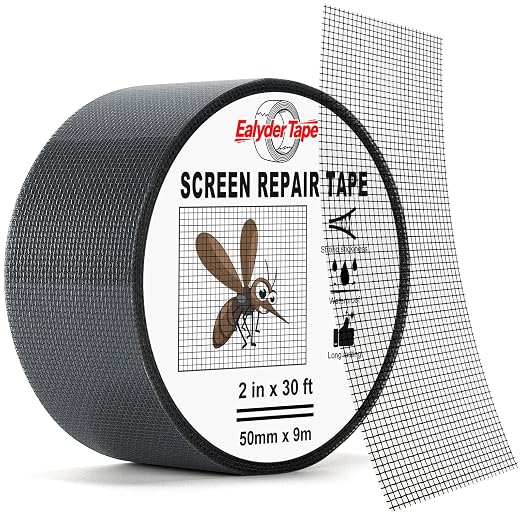 2″ X 30 FT Black Window Screen Repair Tape, Strong Adhesive Fiberglass Mesh Patch for Window & Door Screen Tears
