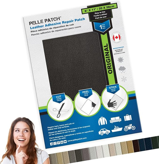 Black Leather Patch Car Seat Repair Kit - 25 Colors Available - Original 8x11 - Black