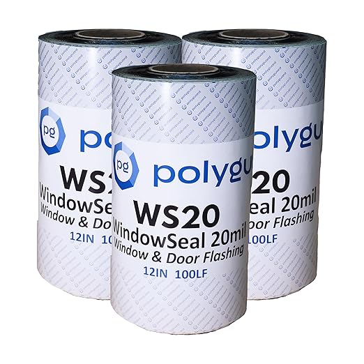 POLYGUARD WindowSeal Window and Door Flashing Tape, 12 in x 100 ft Roll, 20 mil Thick, Self-Sealing & Self-Adhering Waterproof Barrier, Pack of 3