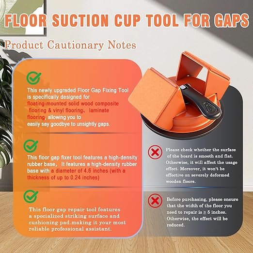 Floor Gap Fixer Tool with Rubber Hammer & Adhesive Pads, Laminate Vinyl Flooring Suction Cup Repair Tool for Closing Floor Gaps, Professional Flooring Installation Kit (Orange)