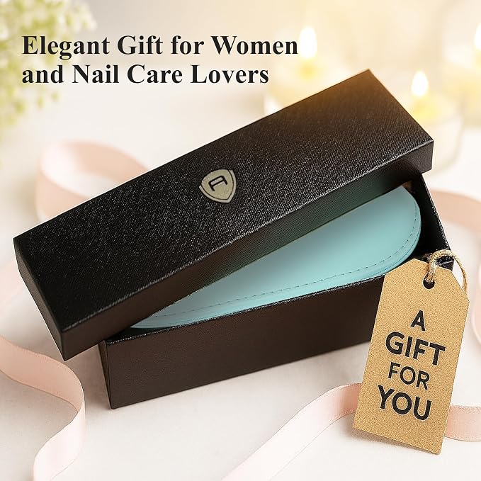 Alban Czech Glass Nail File Set with Manicure Stick & Vegan Leather Cosmetic Case (Turquoise Nail Files, Light Blue Manicure Stick & Cosmetic Case)