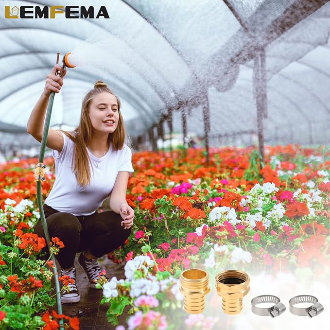 4 Sets 3/4 Inch Garden Hose Connector Solid Brass Repair Kit, Water Hose Mender Female and Male Water Hose Connector with Tape, Stainless Steel Clamp and Rubber Gasket