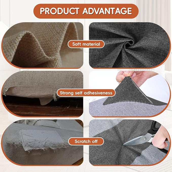 Linen Fabric Repair Tape 4.7x63 Inch, Self Adhesive Couch Patch Repair Fabric Tape for Furniture, Linen Patch Kit for Couch, Carpet, Upholstery, Chair, Sofa, Cushion, Bag (Black Grey)
