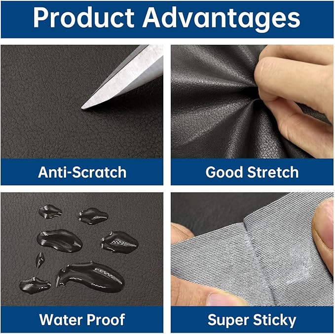 Leather Repair Patch, 17X79 Inch Self Adhesive Leather Repair, Large Vinyl Patch Tape for Couches, Furniture, Car Seats, Cabinets, Wall, Handbags （17X79 Inch, Dark Grey）