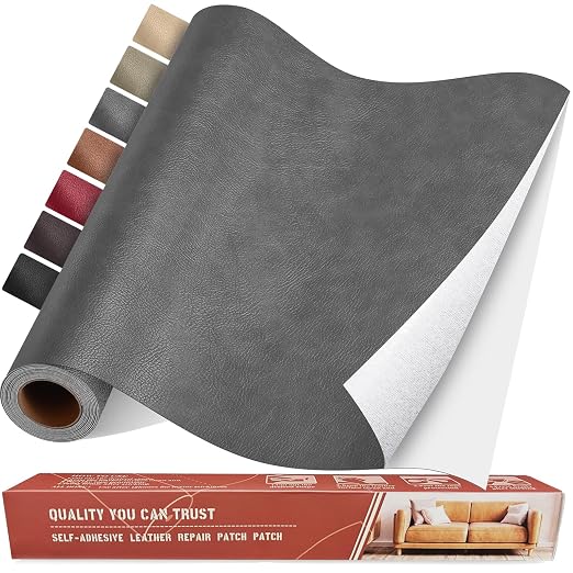 Self Adhesive Leather Repair Patch Kit, 31.4 in x 16 in Large Vinyl Leather Repair Tape for Furniture, Car Seat, Couch, Sofa, Chair Retro Medium Grey