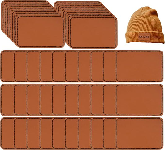 60 Pcs Blank Leather Hat Patches for Laser Engraving Iron On Heat Press 3 x 2 Inches Rectangular Khaki