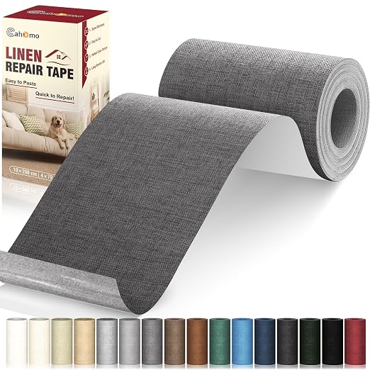 Cahomo Linen Repair Tape 4x79 inch, Self Adhesive Linen Fabric Tape, Linen Fabric Patch Tape Kit, Fabric Repair Tape for Sofas, Headboards, Chairs, Curtains - Dark Grey
