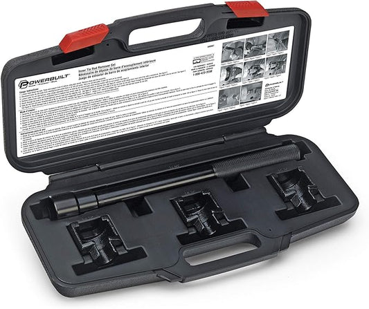 Powerbuilt Inner Tie Rod Remover Tool Kit – Fits Ford, GM, Chrysler Rack, and Pinion – Includes 1-5/16", 1-3/16", 1-7/16" Socket Adapters, Extension Bar, and Case – 648607