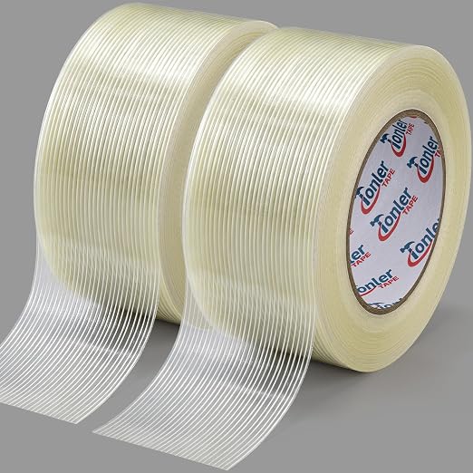 Heavy Duty Filament Strapping Tape 2 Rolls 2" x 60 Yds, Waterproof Weatherproof Strong Adhesive Tape for Shipping, Pallet Securing and Industrial Bundling