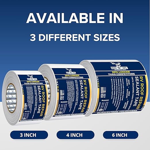 8 Pack Buck RV Roof Sealant Tape – 2 Inch x 55ft, 40 Mil – Waterproof RV Tape for Roof Repair, Seams, Skylights, Vents & Window Leaks on Camper, Trailer & Boat, UV Resistant & Weatherproof, White