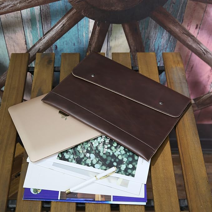 Vintage pu Leather 13" Certificate File Laptop Sleeve Case Business Clutch Envelope Bag Office Documents Folder (LHG22 Dark Brown)