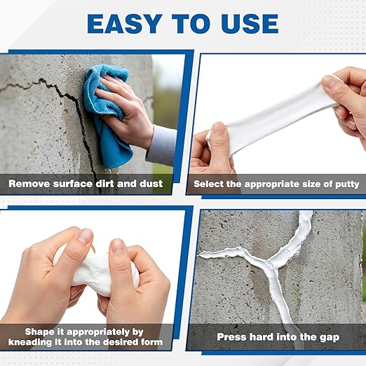 U0U Moldable Silicone Putty,Waterproof Multi Purpose Butyl Seal Putty Tape 66 x 0.6 Inches,Plumbers Duct Seal Putty for Sink Drain Gap Wall Repair (White, 0.6 x 66inch/2pcs)