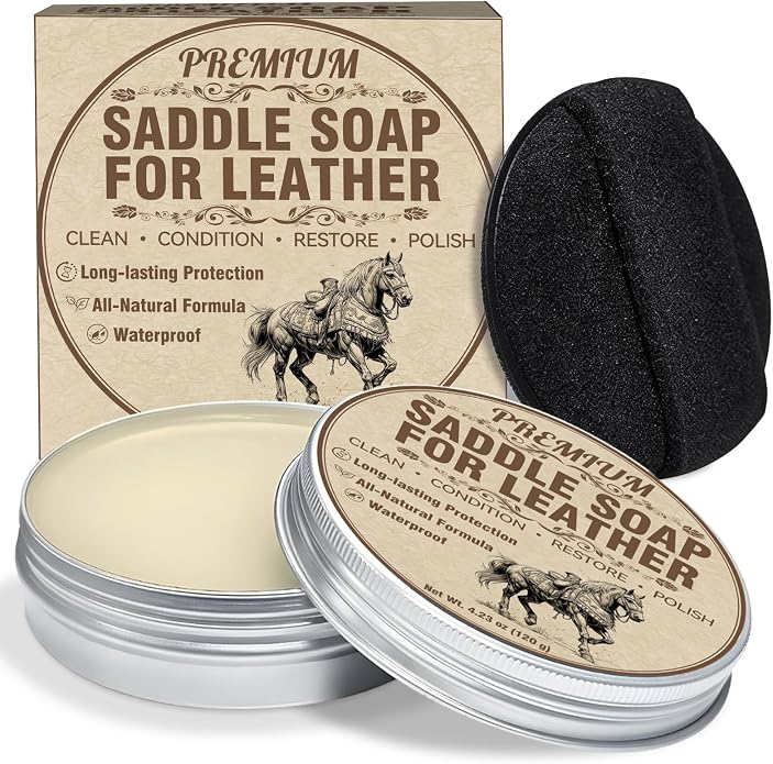 Leather Care for Leather Boots, All-Natural Leather Cleaner and Conditioner | Cleans, Restores, Softens and Protects Boots, Shoes, Bags, Jackets & Furniture, 4.23 Oz Saddle Soap with Sponge
