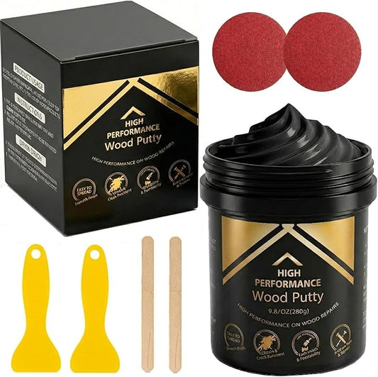 Deuvuo Black Wood Filler Putty, High-Performance Black Wood Filler Paste kit - Quickly Fix Wood Cracks and Blemishes with Wood Hole Filler - Paintable, Stainable, Sandable & Quick Drying - 9.87 Ounce