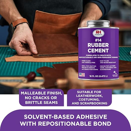 #14 Rubber Cement, 16 oz. can - Crafting, Leather, Upholstery, Costuming, Scrapbooking, DIY, Repostionable, Semi-Permanent - RH Adhesives