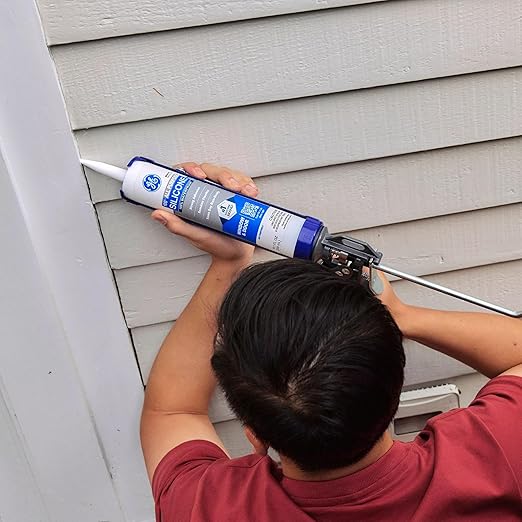 GE All Purpose Silicone Caulk, White, 10.1 fl oz Cartridge, 12 Pack - 100% Waterproof Silicone Sealant, Stronger Adhesion, Freeze & Sun Proof