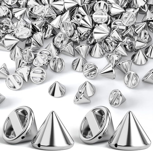 OIIKI 140PCS 12mm ABS Bullet Spike Cone Studs, Rivets Cone Spike Studs Beads, Flat Back Punk Spikes DIY Crafts Studs Glue on Decoration for Clothing Leather Clothes Belt Bag Shoes Jewelry - Silver