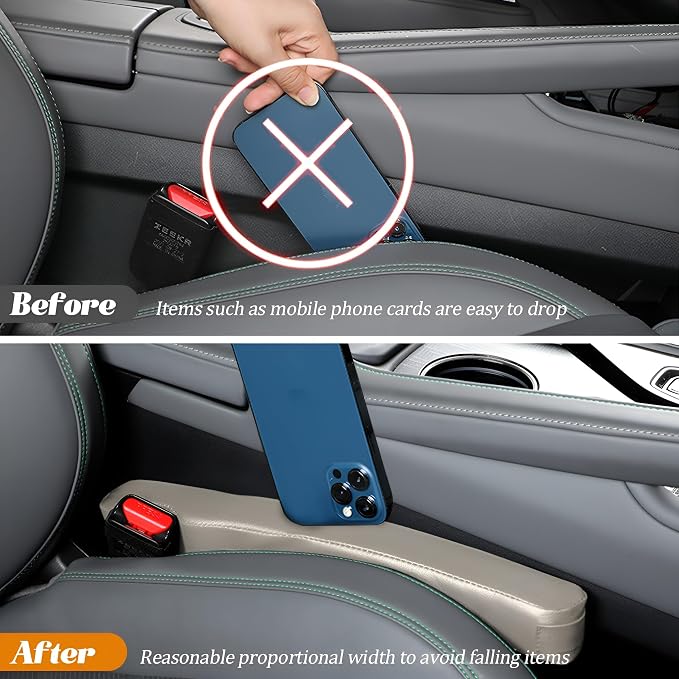 Car Seat Gap Filler, 2PCS Soft Foam Leather Vehicle Seat Crevice Blocker Stop Things from Dropping, Automotive No Drop Plug Guard Gap Stopper, Universal for Truck SUV RV (White)