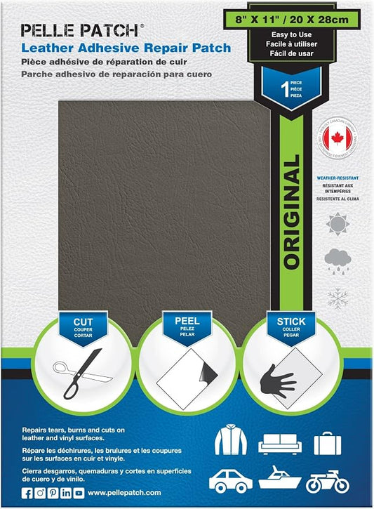 Leather Repair Patch for Car Seat - 25 Colors Available - Original 8x11 - Medium Grey