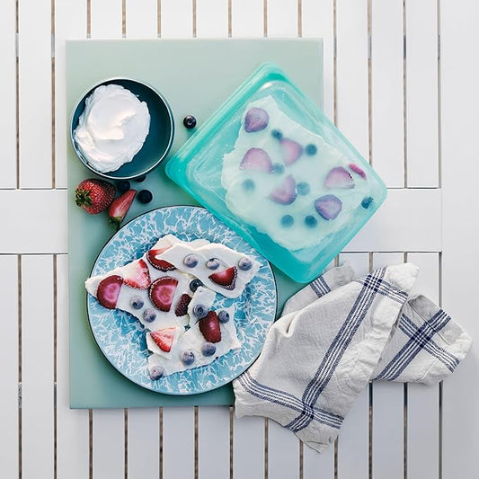 Stasher Silicone Reusable Food Storage Bags, 4-Pack, Reusable Freezer Bags, Microwave, Dishwasher, Oven Safe, Sous Vide, Premium Lunch Containers, Eco Friendly, Snack Bag, Food-safe Silicone, Aqua