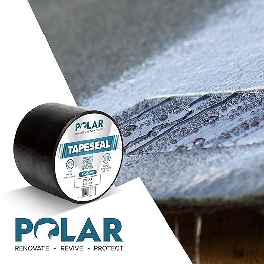 Polar TapeSeal Clear - 4" x 5 ft | Rubberised Waterproof Tape for Leaks & Cracks on Roofs, PVC Pipes, Downpipes, Plumbing & Gutters | All-Purpose Indoor & Outdoor Sealant Tape for Lasting Protection