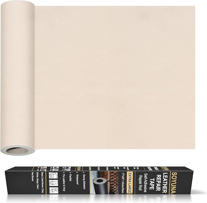 Self Adhesive Leather Repair Patch, Leather Patches for Furniture, Leather Repair Tape for Couch Sofa Car Seat Chair Furniture Repair, Leather Repair Kit (Beige-Litchi Grain, 17X30 Inch)