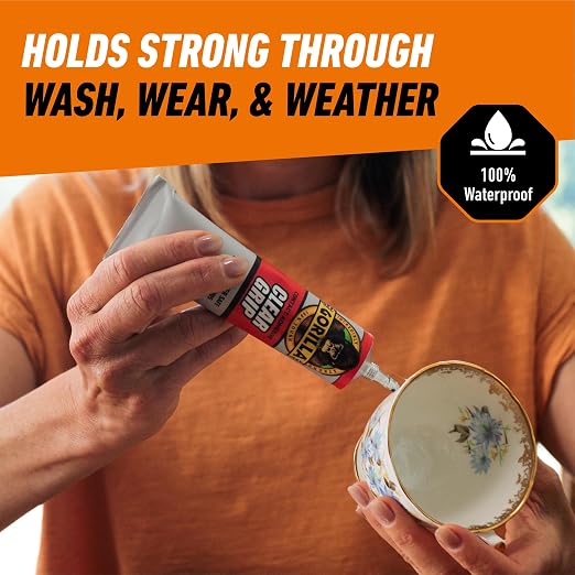 Gorilla Clear Grip Waterproof Contact Adhesive, 3 Ounce Tube, Clear, (Pack of 1)