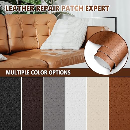 Leather Repair Patch, Breathable Perforated Self Adhesive Repair Patch, Furniture Couch Car Seats Office Chairs Sofa Repair Refurbished Faux Leather Patch (Light Brown,15.7x59 inch)