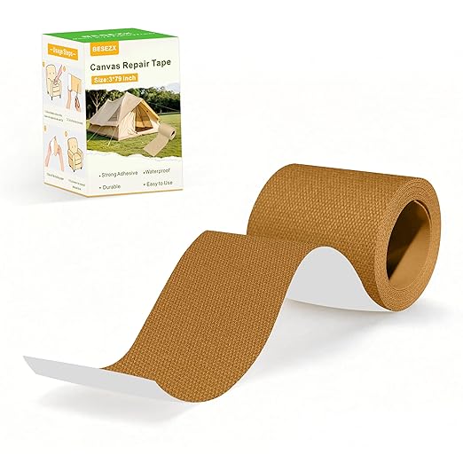 Besezx Canvas Repair Tape,Outdoor Gear Patch, 3x79 Inches,Waterproof Self-Adhesive Fabric Repair Tape for Repairing Boat Covers,Sun Shades,Sofas,Tents,Lounge Chairs,Awnings (Light Brown)