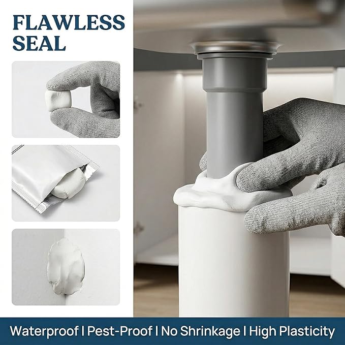 Duct Seal Putty Waterproof Sealant Clay Mastic for AC Holes Repair Sealing Clay Quick Mending Mud for wall Hole and Drain Connection Repair (White 8 pcs)