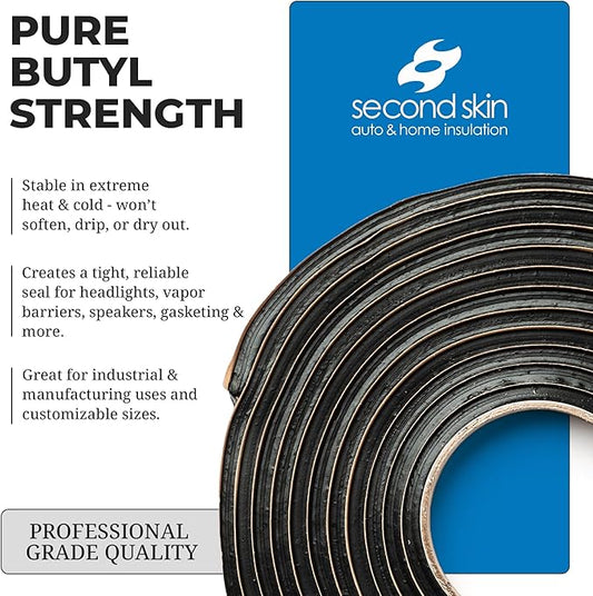 Second Skin Butyl Tape – 3 Roll (20ft x 1/2” x 1/4”) | Black Butyl Sealant Tape for RV, Auto, Marine, Headlight Repair, Window Glazing Tape | Weatherproof & Waterproof, Indoor & Outdoor, Made in USA