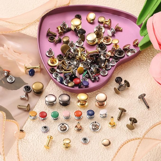 uxcell 120 Sets Leather Rivets, 8mm Double Cap Rivets, 6mm Height Tubular Metal Studs for Leather Craft Repair and Decoration DIY Clothes, Shoes, Bags, Belts, Gunmetal