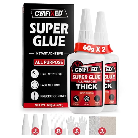 Gap Fill Super Glue 120g Heavy Duty, Thick Cyanoacrylate (CA) Glue with Anti-Clog Caps & Precision Microtips for Woodworking, Crafts, 3D Prints, Strong Repair for Furniture Shoe Ceramic Glass Plastic