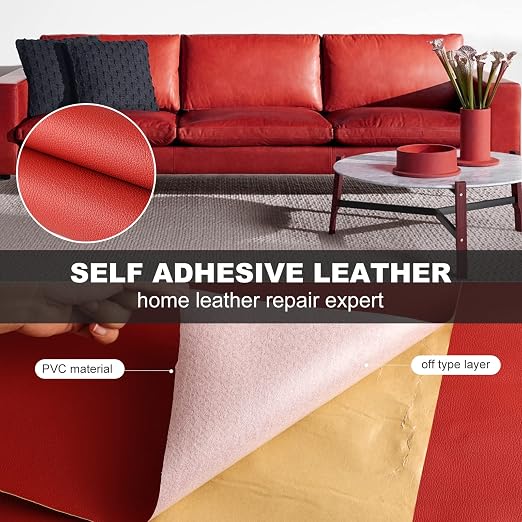 Leather Repair Patch 17.3 x 117 Inch Self Adhesive Leather Repair Kit for Couch Car Seat Furniture Sofa Chair, Faux Leather Fabric Roll Leather Furniture Repair Kit