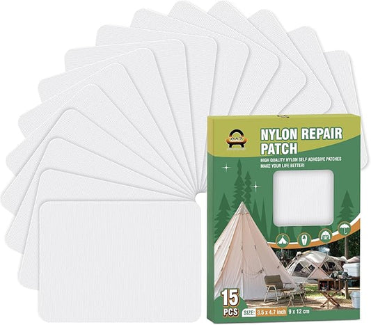 OAZ 15 Pieces 3.5 x 4.7 inch Nylon Repair Patches Nylon Fabric Patch Self-Adhesive Tent Repair Tape Waterproof Lightweight Repair Patches Repair Patch Kit for Clothing Down Jacket Bag (White)