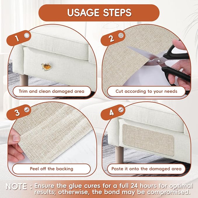 Linen Fabric Repair Tape 4x79 Inch, Self Adhesive Couch Patch Repair Fabric Tape for Furniture, Linen Patch Kit for Couch, Carpet, Upholstery, Chair, Sofa, Pillows, Bag (Coarse, Oatmeal)