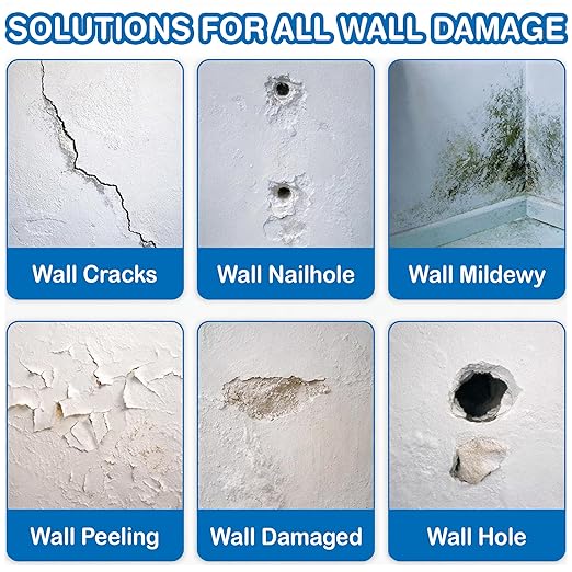 Drywall Repair Kit – 2×8.47 oz Putty Jars with 2×2″ & 4×4″ Wall Patch Mesh, Small & Large Scrapers & 2 Sandpapers | Quick-Dry Spackle & Sheetrock Crack Filler for Wall, Ceiling & Plaster Repair