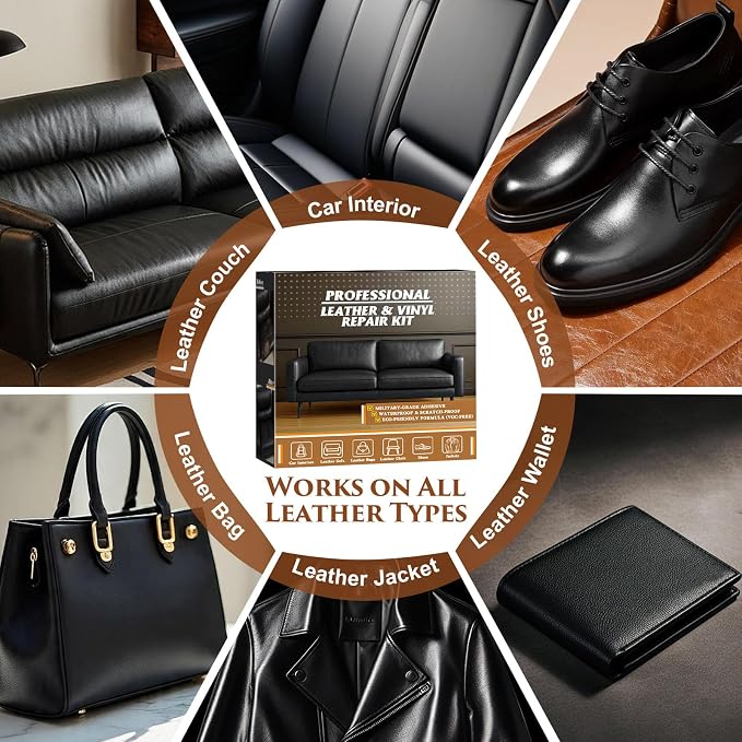 Black Leather Repair Kit for Furniture, Vinyl Repair Kit with Super Easy Instructions to Match Any Color, Restore Any Glossy Leather Surface, Car Seats, Sofa, Jacket, and Purse