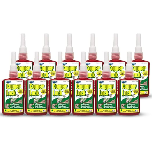 Copper Lock 2 oz, No Heat Liquid Solder for Copper, Brass & Yellow Metals, Instant Leak Proof Seal up to 500 PSI, -60°F to +300°F, Bonding Solution for Plumbing & HVAC (Pack of 12)