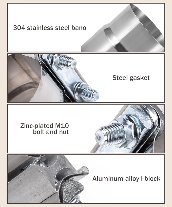 Bylikeho Exhaust Lap Joint Clamp - Stainless Steel Sleeve Couplers (2.75", 3", 3.5", 4", 5") for Exhaust System Pipe Tubing Connection