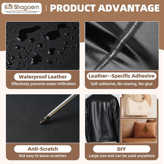 Shagoom Leather Repair Patch, 17X79 inch Strong Sticky Repair Patch Self Adhesive Waterproof, DIY Large Vinyl Patches for Couches, Furniture, Sofa, Car, Chair (Coffee, 17X79 inch)