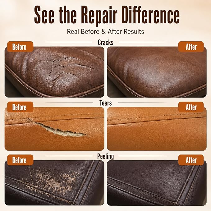 ARCSSAI ARCSSAL Brown Leather Repair Kit for Furniture, Leather Couch Repair Kit for Sofa, Jacket, Car Seats and Purse with Super Easy Instructions, Restores Any Material, Bonded, Pleather, Genuine