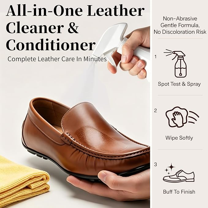 Leather Cleaner and Conditioner Kit – 2×16oz Leather Cleaner for Car Seats | Removes Dirt, Oils & Stains - pH-Balanced, Non-Greasy - Restores & Protects Sofas, Bags & More - With Microfiber Towel