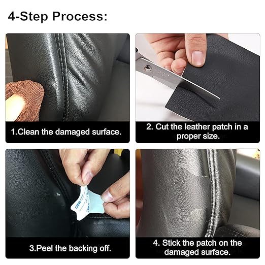 ILOFRI Leather Repair Patch 8x11 inch 2 Pcs, Durable Self Adhesive Vinyl and Leather Repair Kit for Couch, Car Seats, Boat Seat, Furniture, Upholstery, Auto Interior, Sofa, Chair - Dark Black