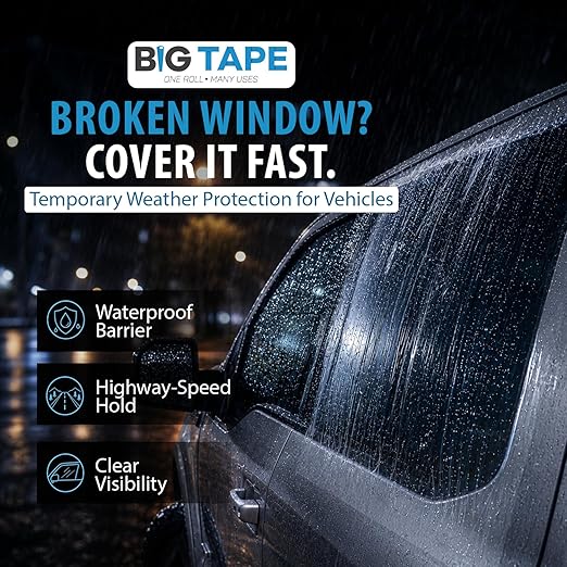 Big Tape Car Wrap – Regular 6ft x 17.5-inch Clear Tape Wrap for Car – Tacky Waterproof Film for Broken Car Window
