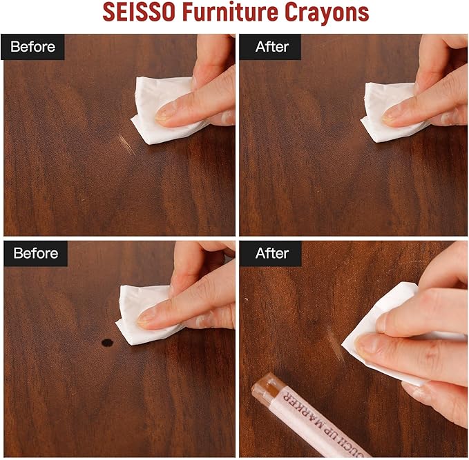 SEISSO Furniture Repair Crayon, 6 PCS Wood Filler Sticks, Scratch Repair Wax, Furniture Marking Repair for Scratch, Cracks, Hole, Table, Cabinets, Laminate Wood Floor, Guitar, Instrument, Black