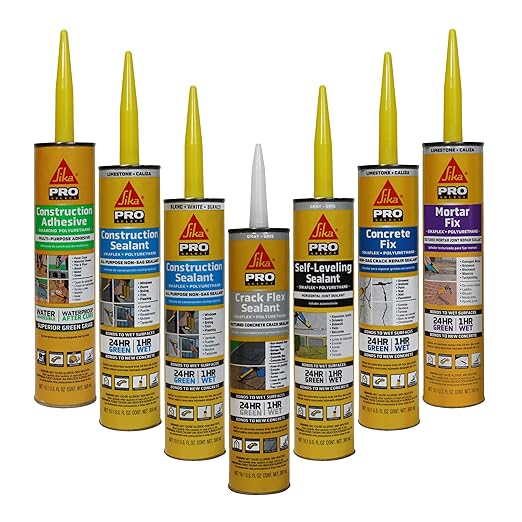 SIKA Sikaflex Construction Sealant - Limestone, Polyurethane Adhesive, Weatherproof, 10.1 oz Cartridge - Seals Joints, Cracks, Gaps in Concrete, Wood - Paintable, Durable, Flexible