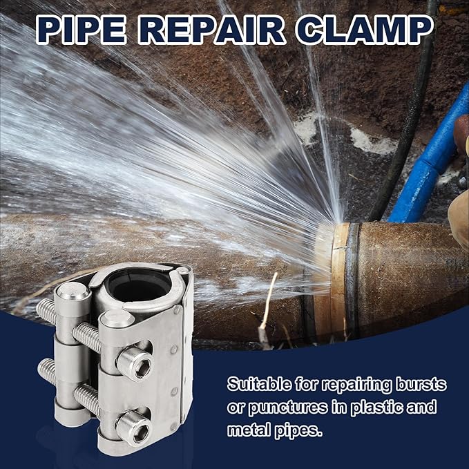 HARFINGTON Pipe Repair Clamp 5/6" OD 20mm-23mm 304 Stainless Steel Leak Sealer Emergency Pipe Repair for Plastic Metal Tubing Water Gas Oil Lines, Silver